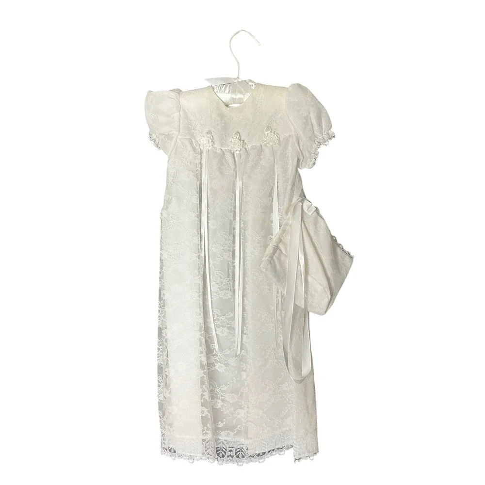 Baby Christening Dress 6-9M Lace Baptism Gown Bonnet‎ White NWT